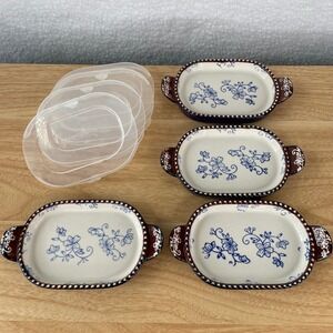 Temp-tations Floral Lace Cobalt Blue Oval 10 oz Trivets w/ Lids Set of 4 KFI-XNG